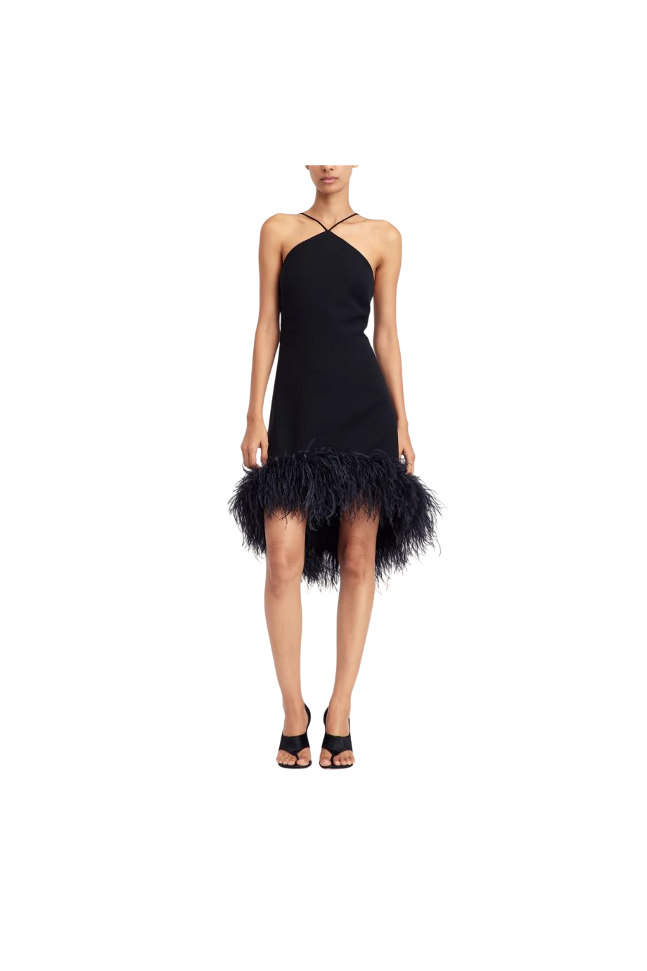 Addy feather-trimmed crepe mini dress in black