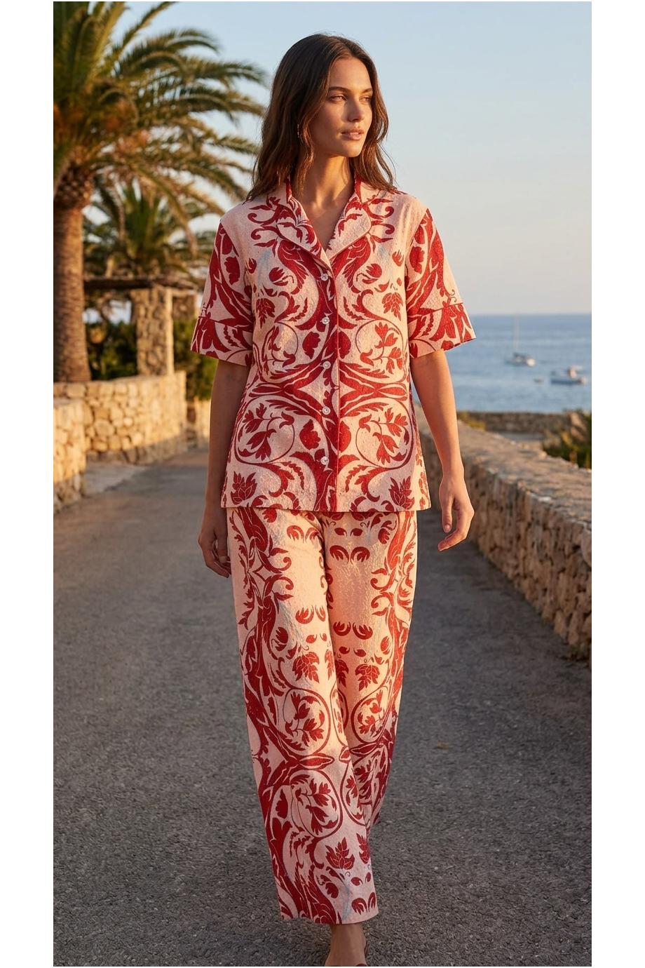 Apate 906 printed cotton pajama pants in red barque