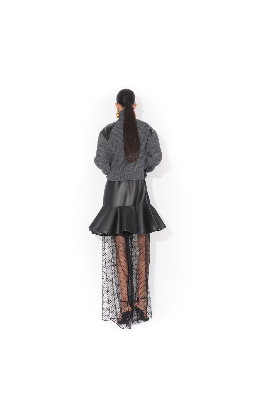 Varsity knitted wool and cashmere jacket in gris fonce 