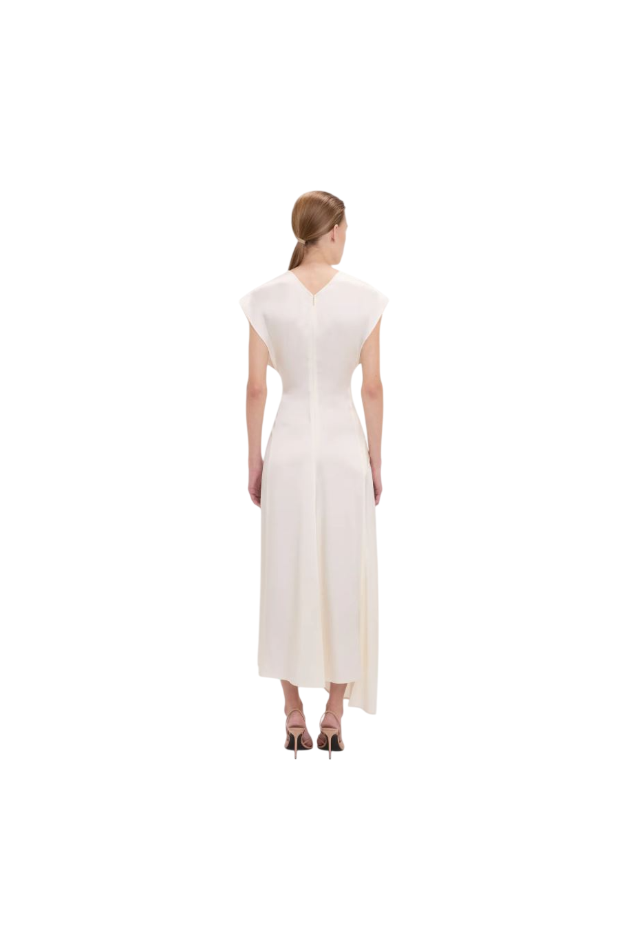 Aria twisted satin midi dress in ivory