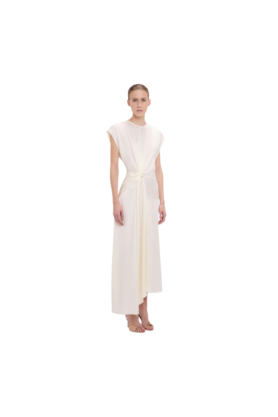 Aria twisted satin midi dress in ivory
