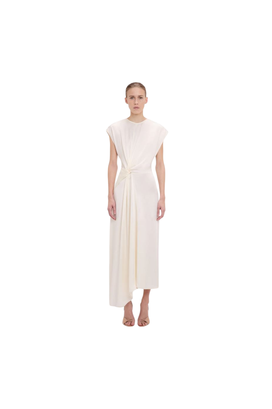 Aria twisted satin midi dress in ivory