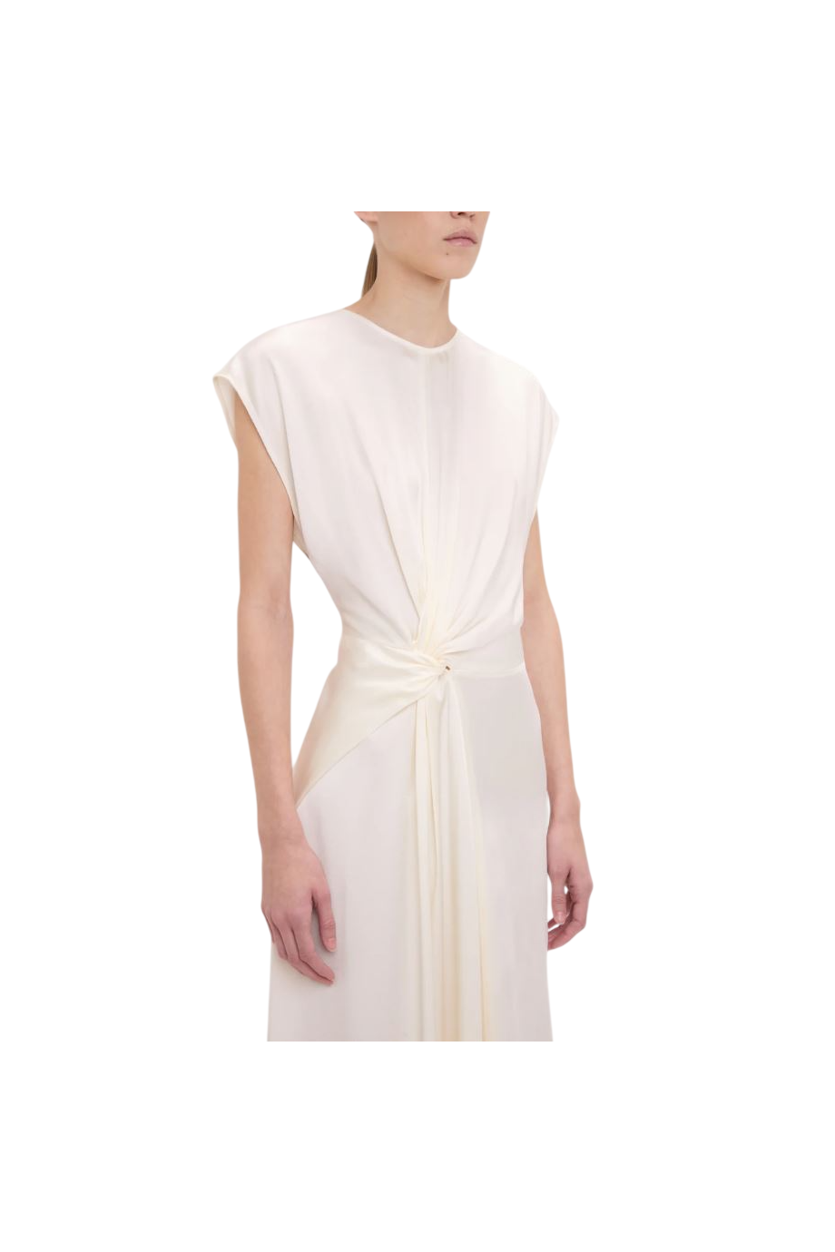 Aria twisted satin midi dress in ivory