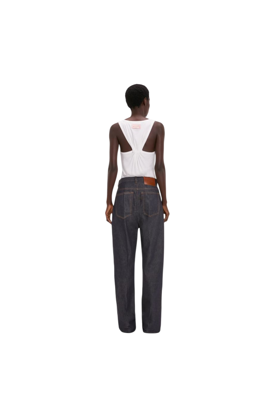 Split cotton and linen tank top in white