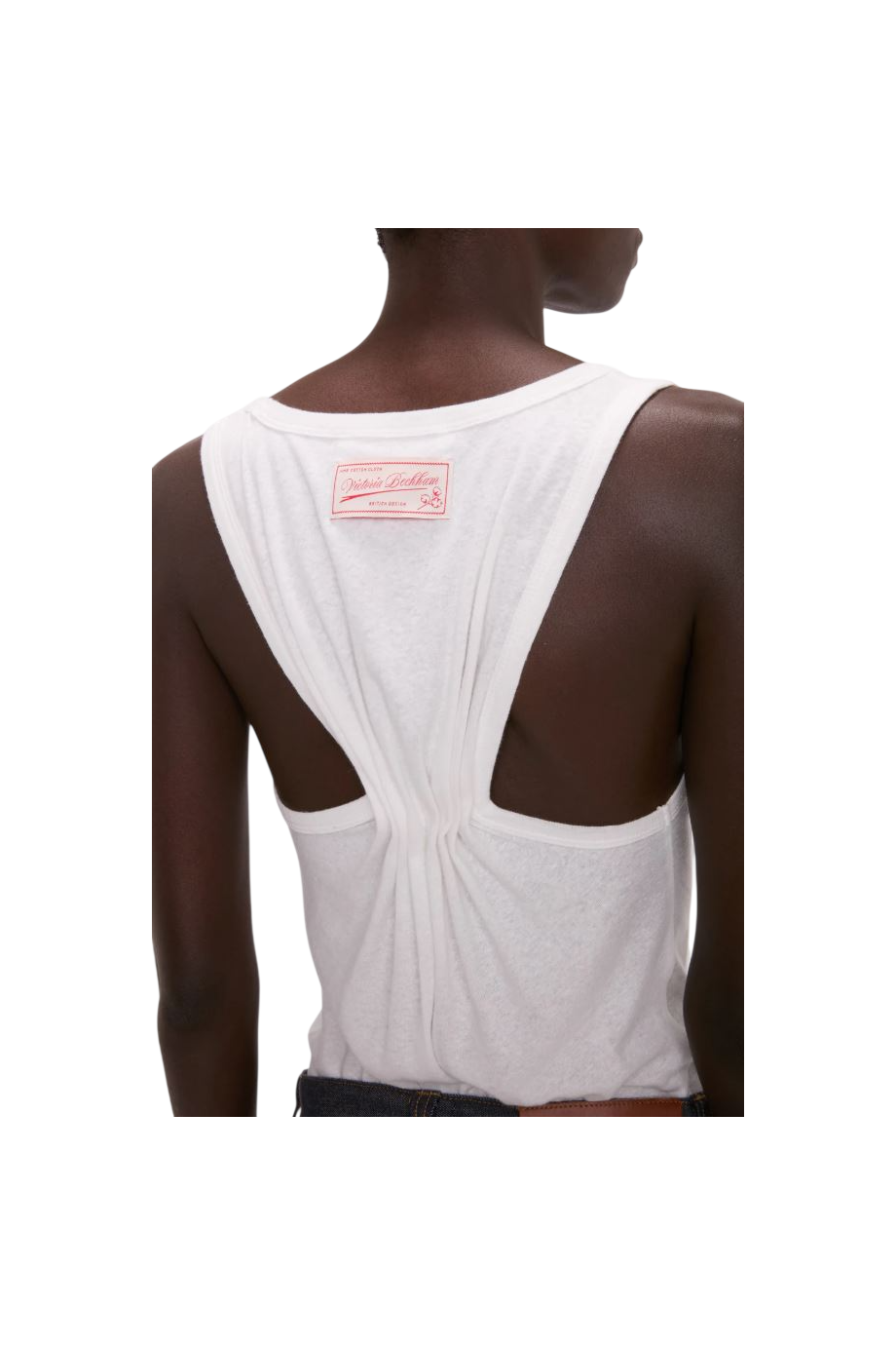 Split cotton and linen tank top in white