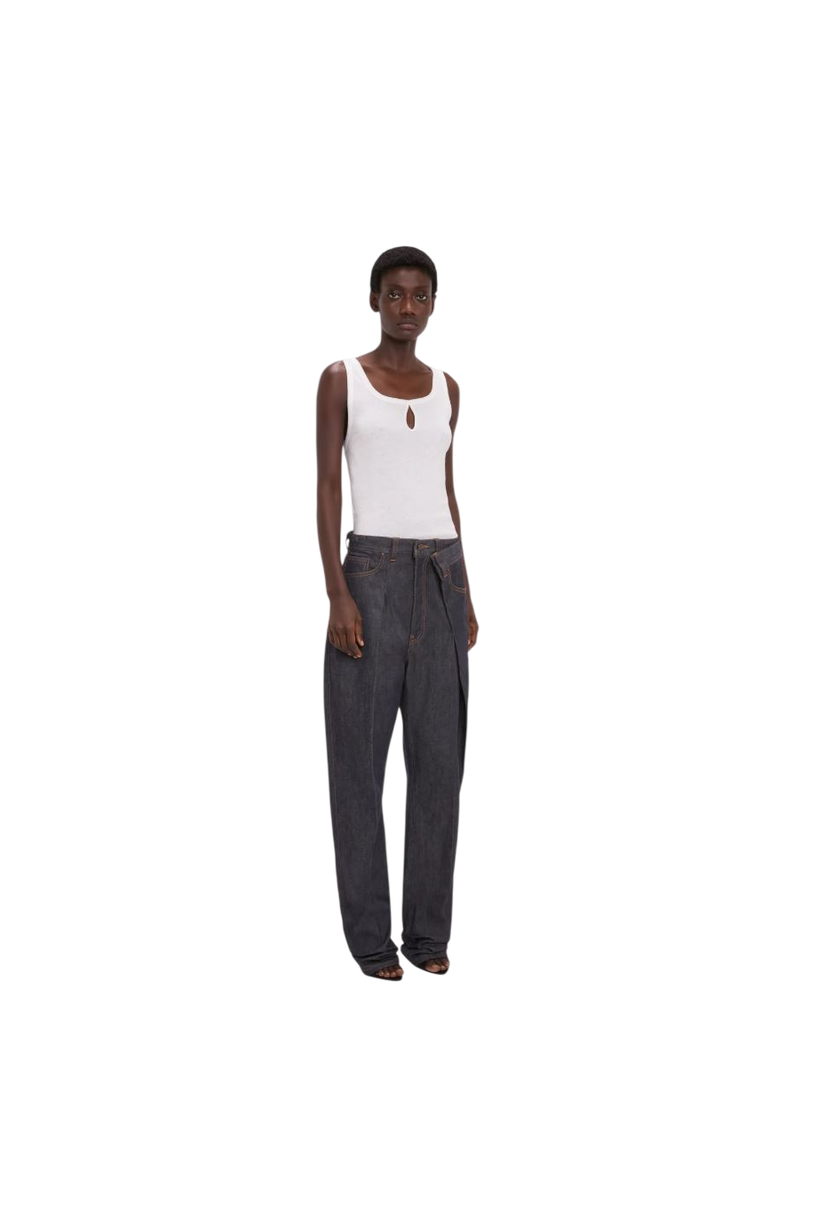 Split cotton and linen tank top in white