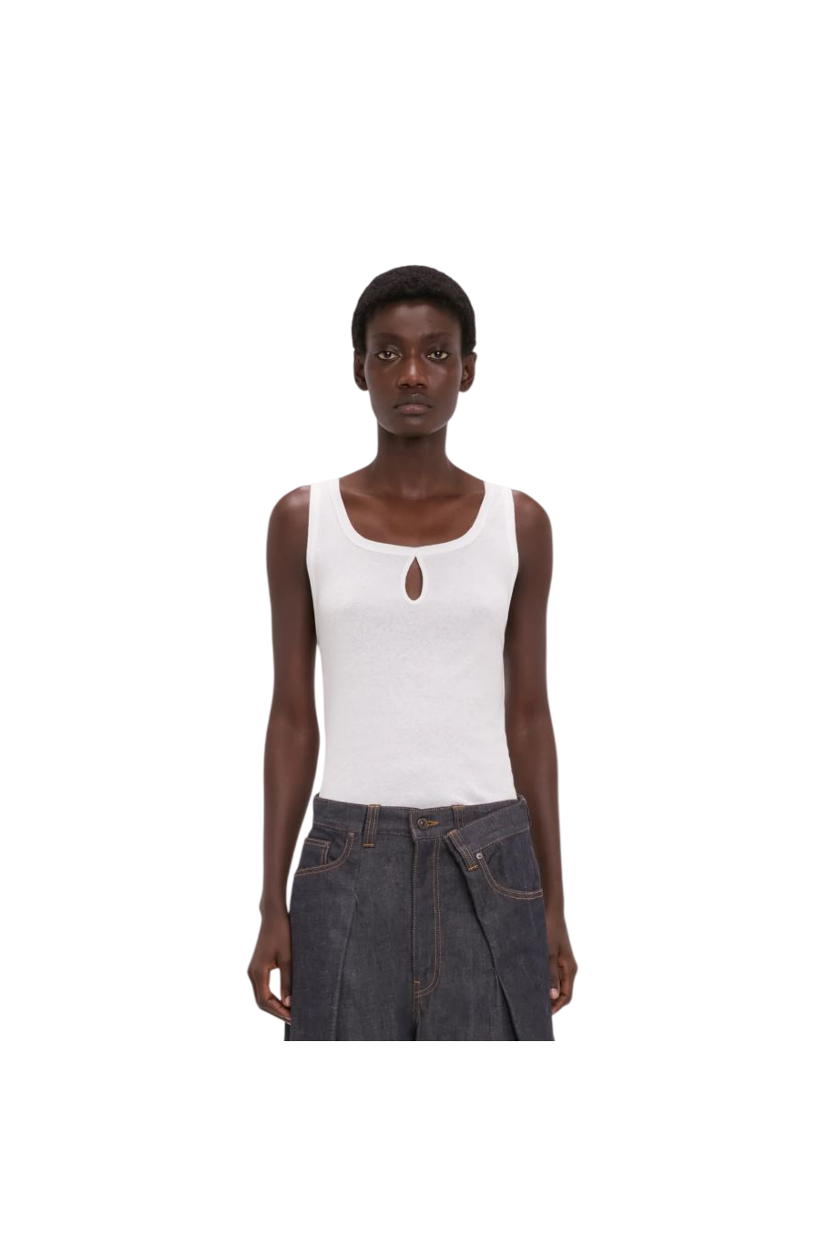 Split cotton and linen tank top in white