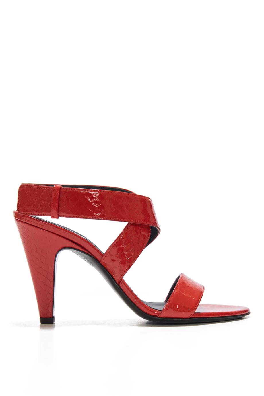 Snakeskin-effect leather sandals 90 mm in orange