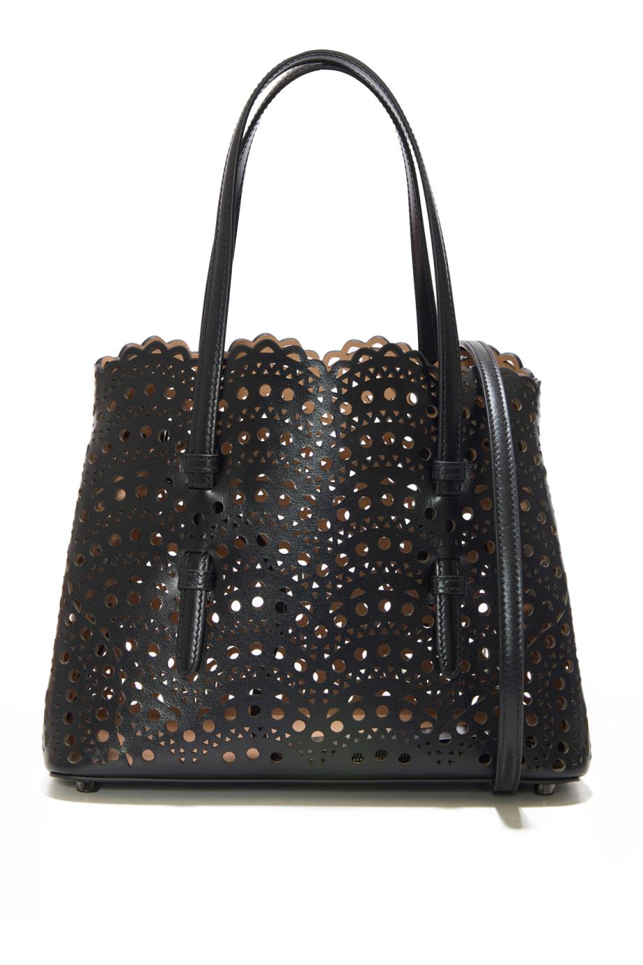 Le Mina 25 leather top handle bag in black