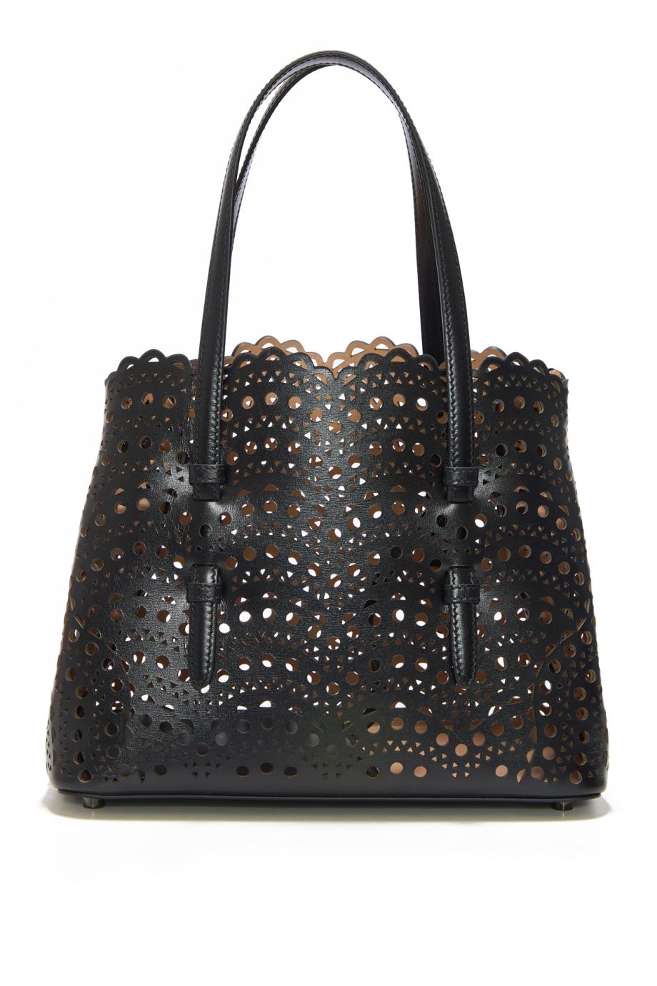 Le Mina 25 leather top handle bag in black