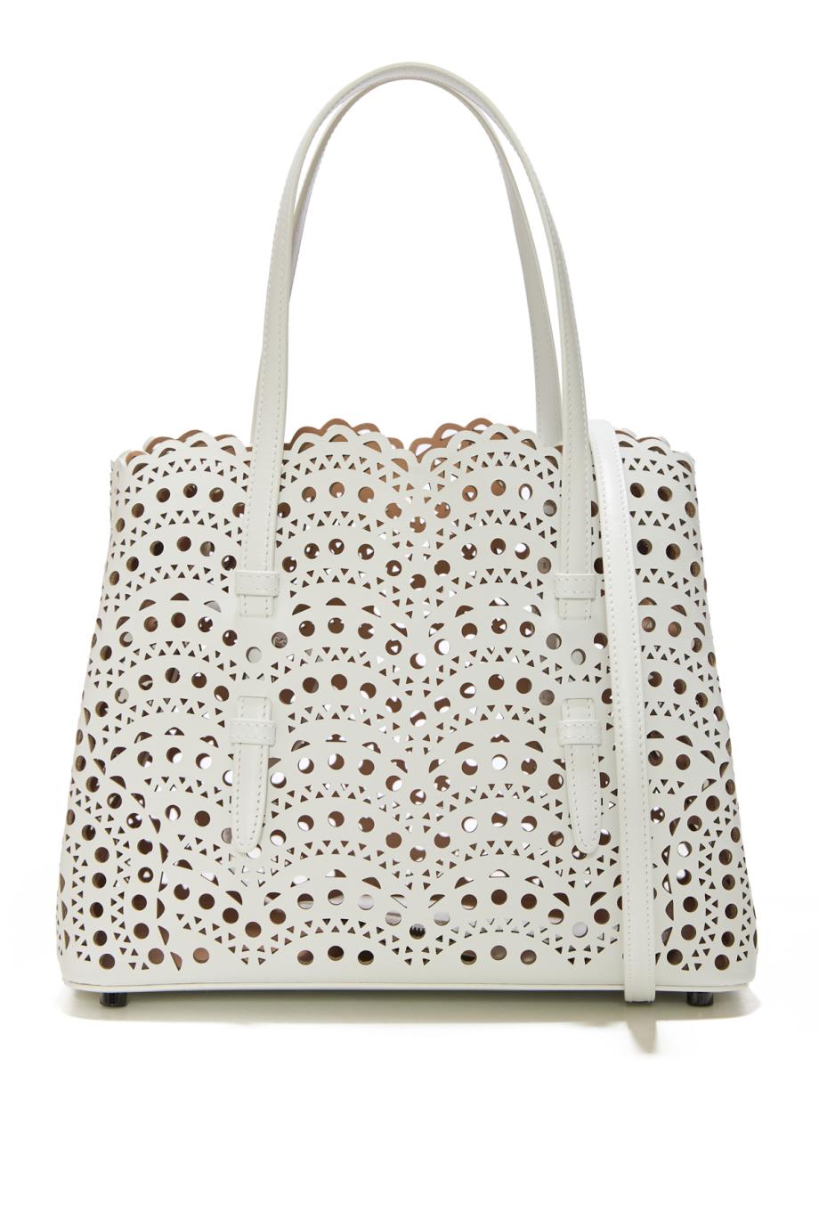 Le Mina 25 leather top handle bag in white