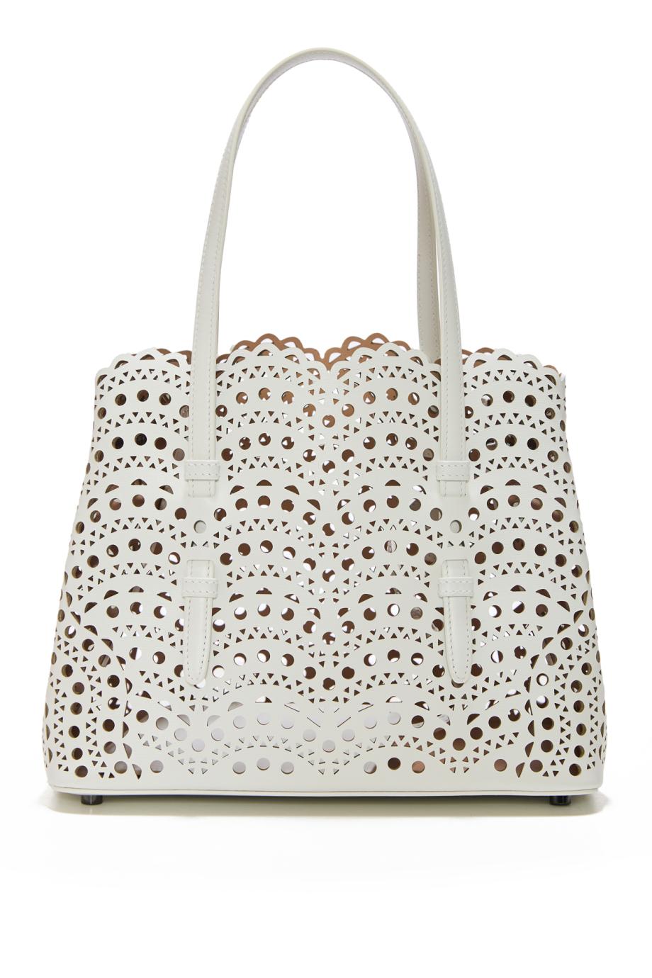 Le Mina 25 leather top handle bag in white