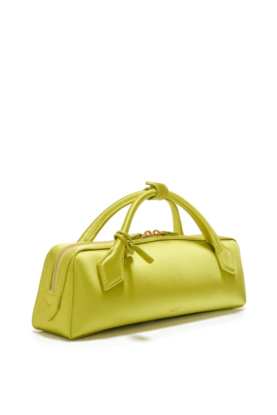 Le Teckel satin clutch in lime