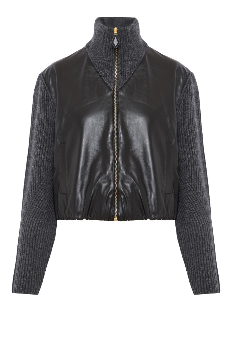 Varsity knitted wool and cashmere jacket in gris fonce 