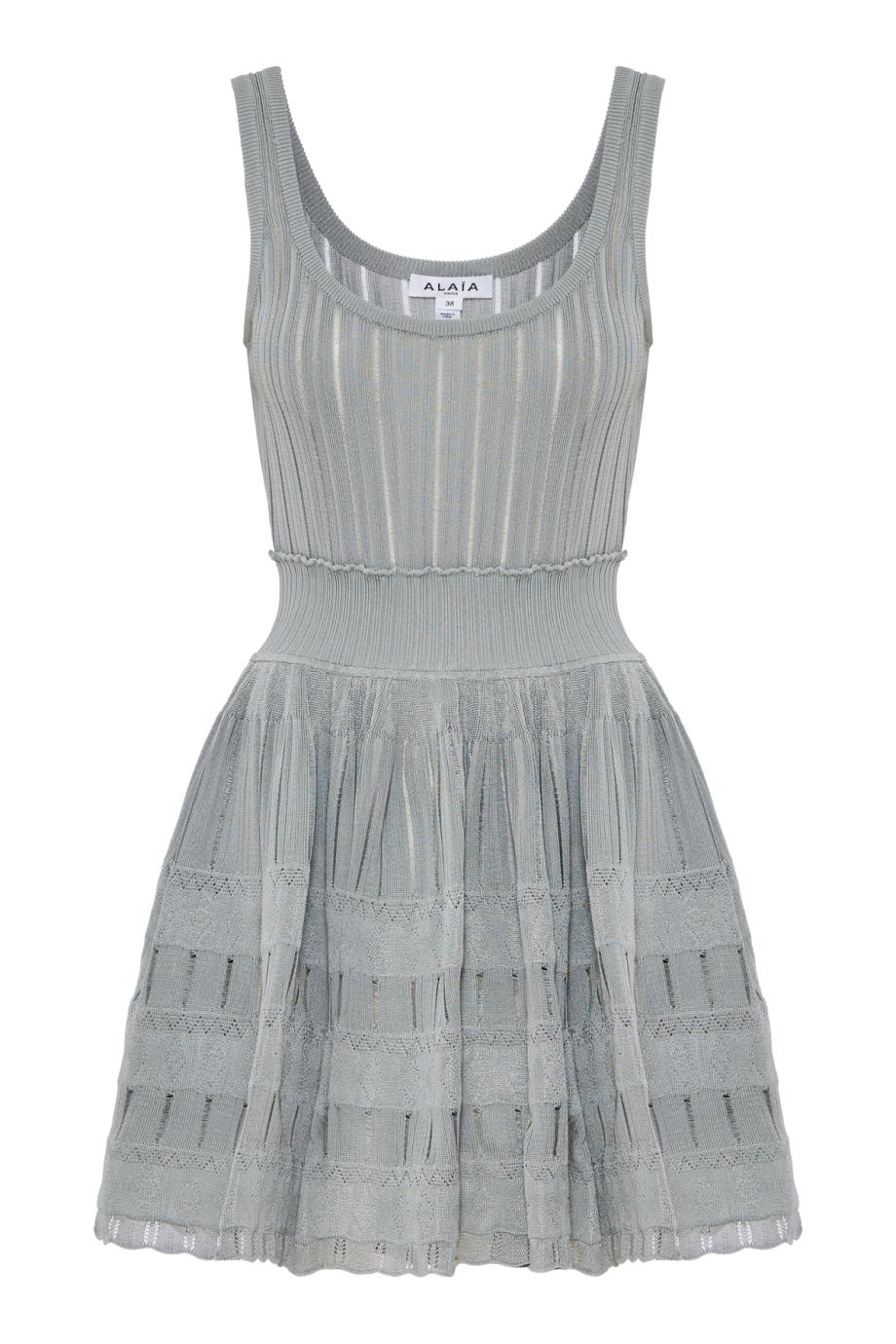 Pleated knitted mini dress in vert de gris