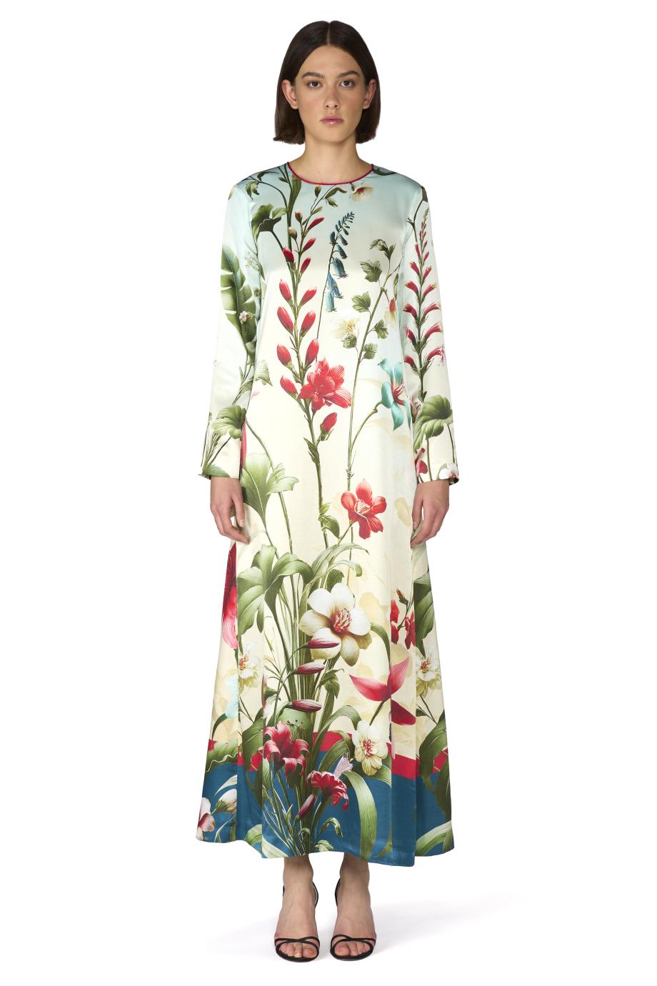 Delfino printed silk-blend midi dress in wild floral