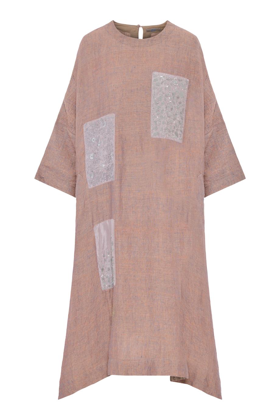 Embroidered linen midi dress in sunrise 