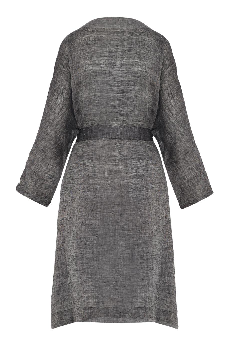 Paneled linen midi dress in dark stone 