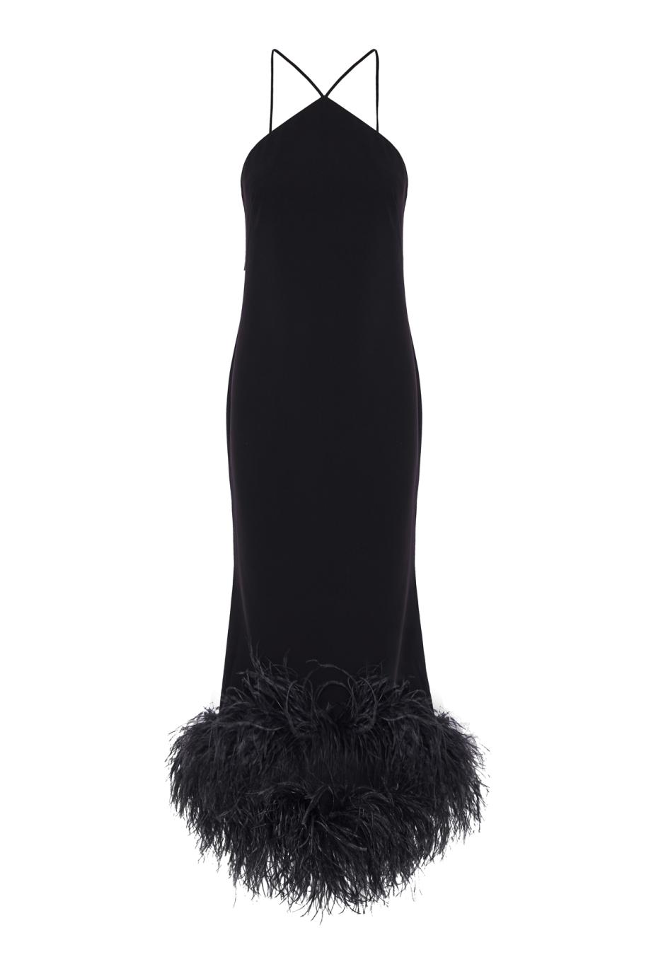 Ade feather-trimmed crepe midi dress in black
