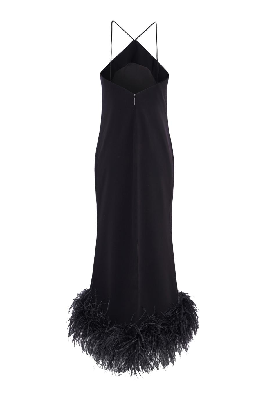 Ade feather-trimmed crepe midi dress in black