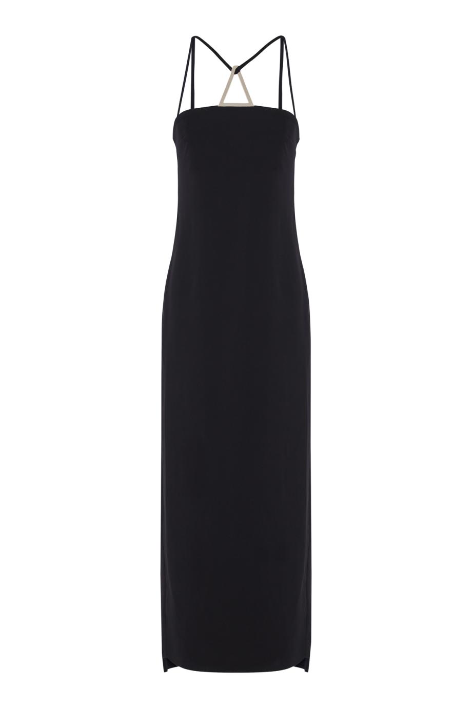 Ilian metal-trimmed crepe gown in black