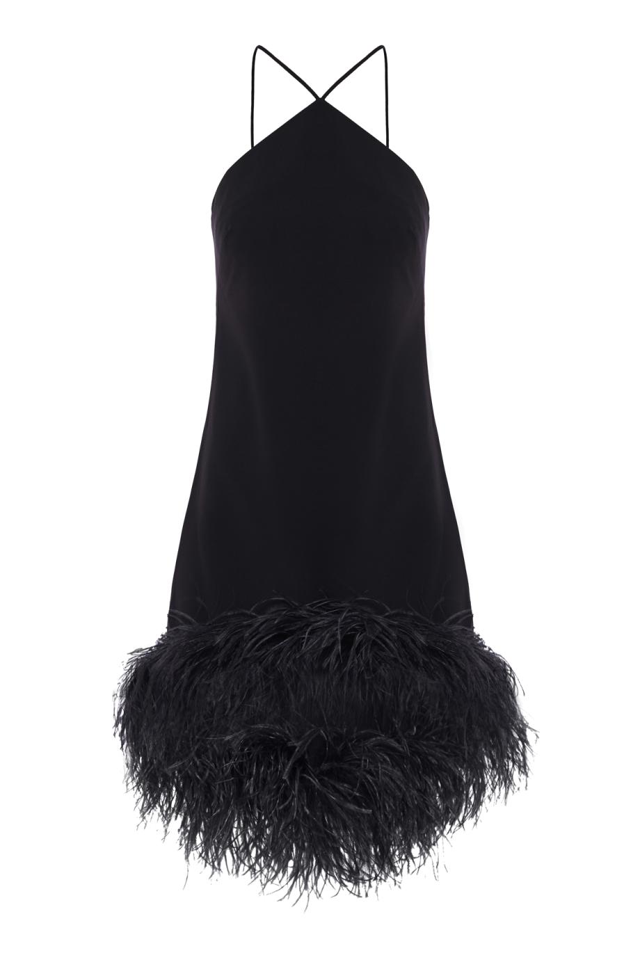 Addy feather-trimmed crepe mini dress in black