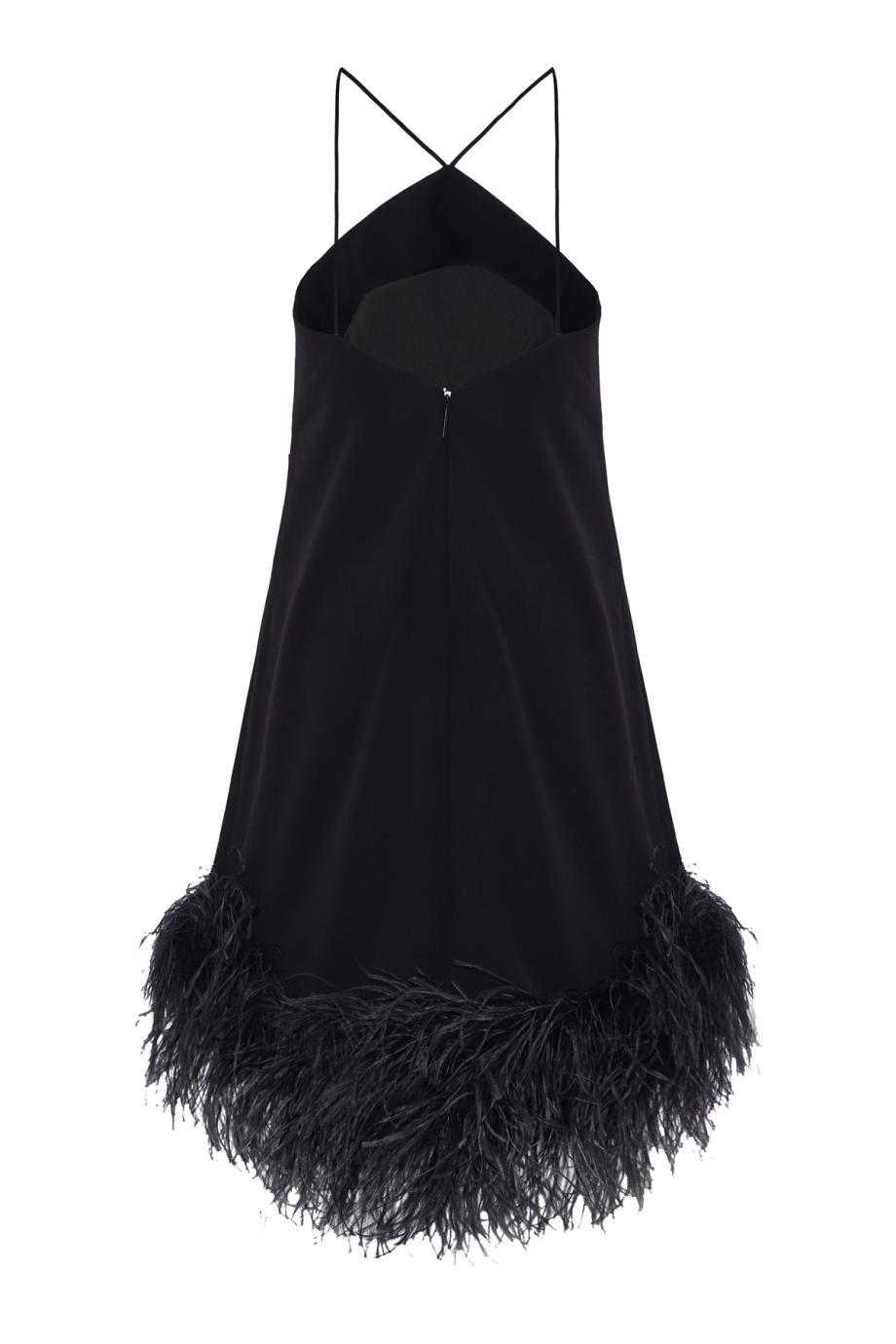 Addy feather-trimmed crepe mini dress in black