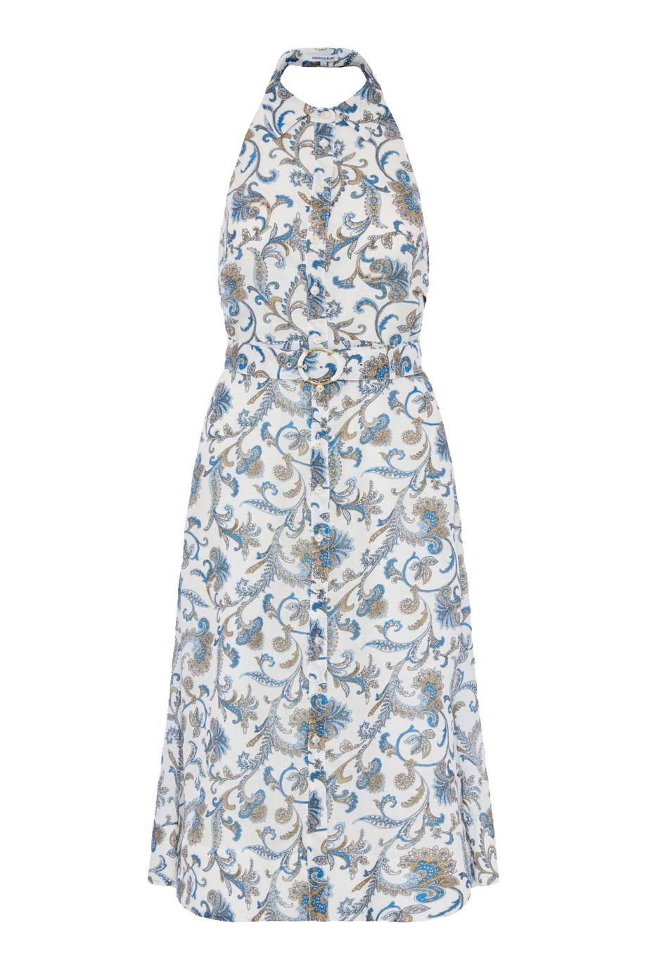 Mackey Paisley Halter midi dress in dove white multi