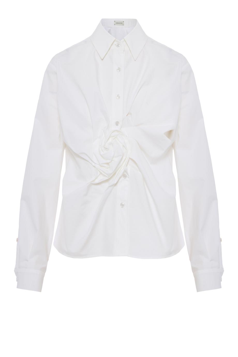 Ruched appliquéd cotton shirt in white