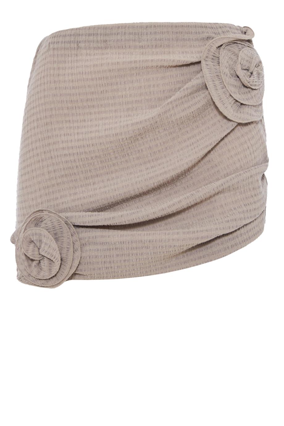 Draped knotted knitted mini skirt in brown