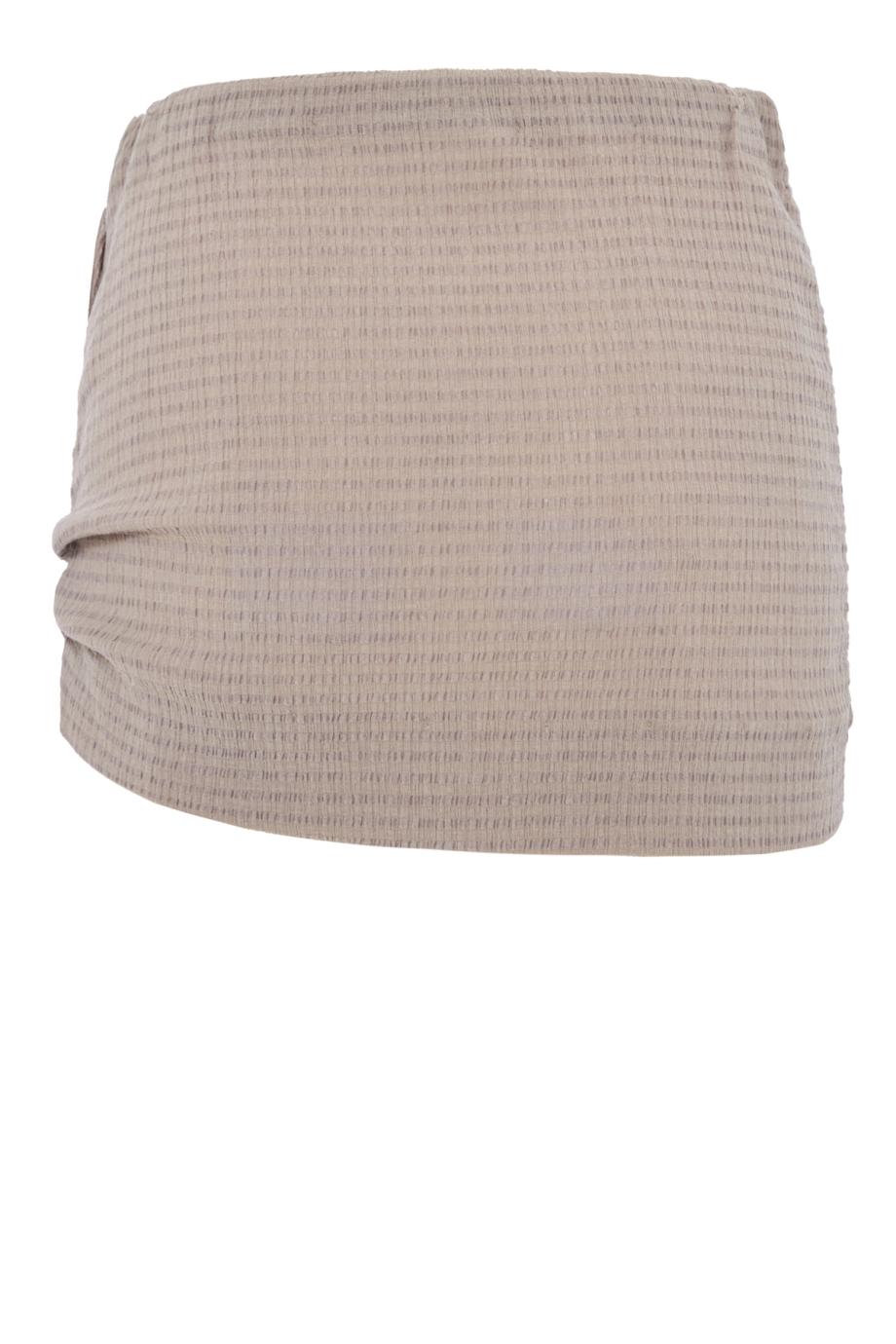 Draped knotted knitted mini skirt in brown