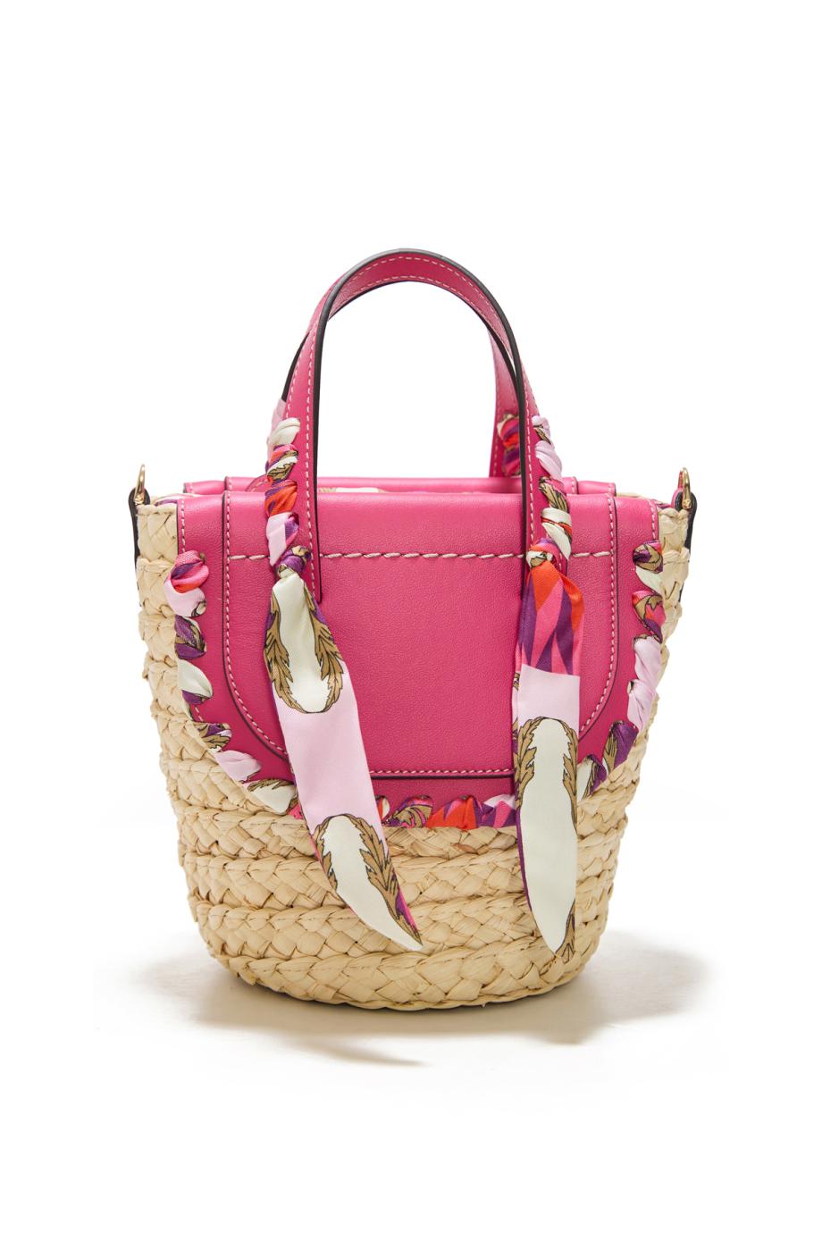 Habanera silk, raffia and leather shoulder bag in kaleidoscope