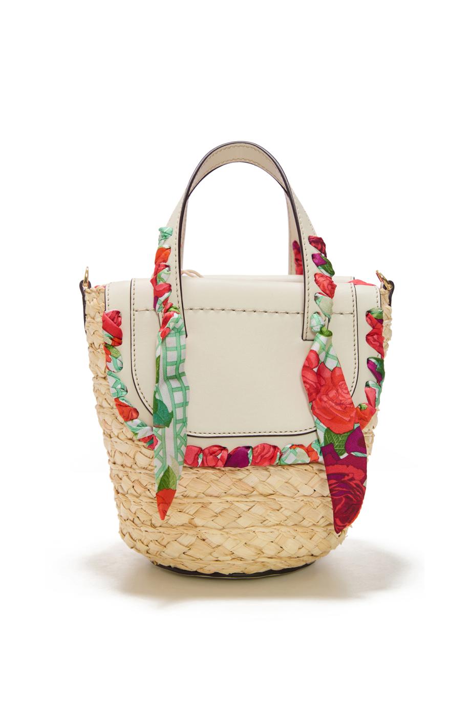 Habanera silk, raffia and leather shoulder bag in roseto