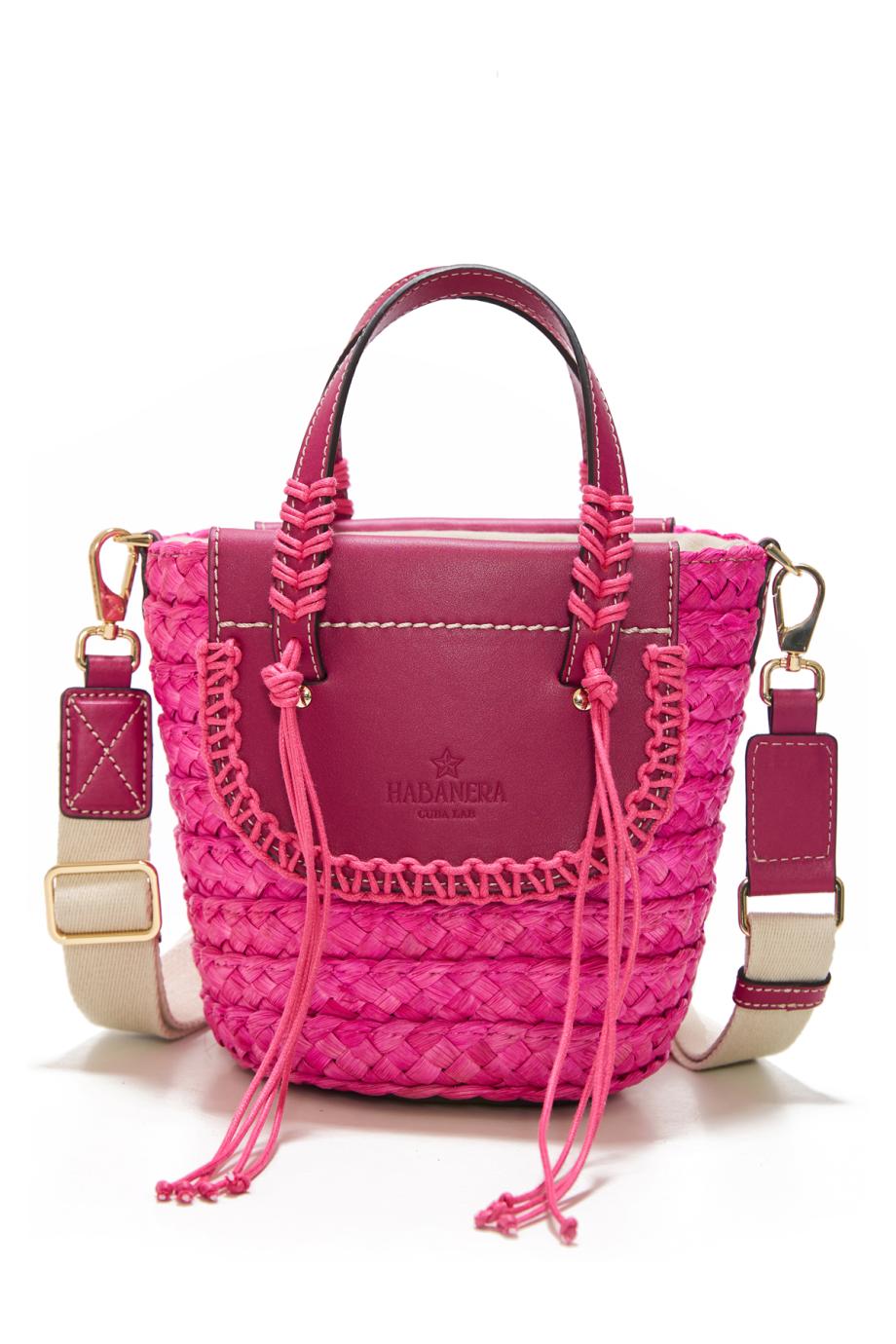 Habanera raffia and leather shoulder bag in bougainvillea