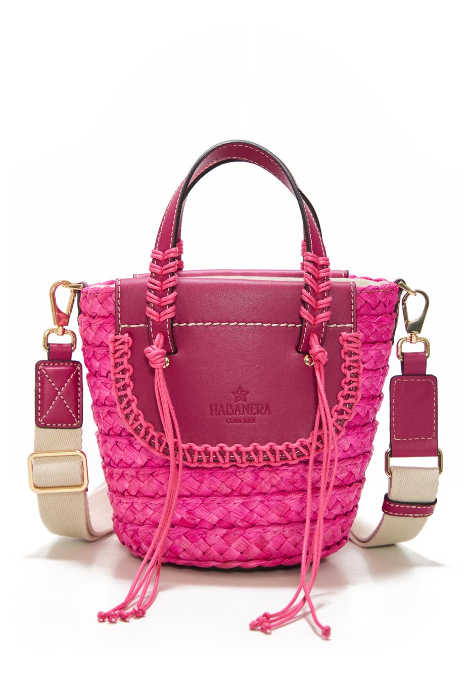 Habanera raffia and leather shoulder bag in bougainvillea