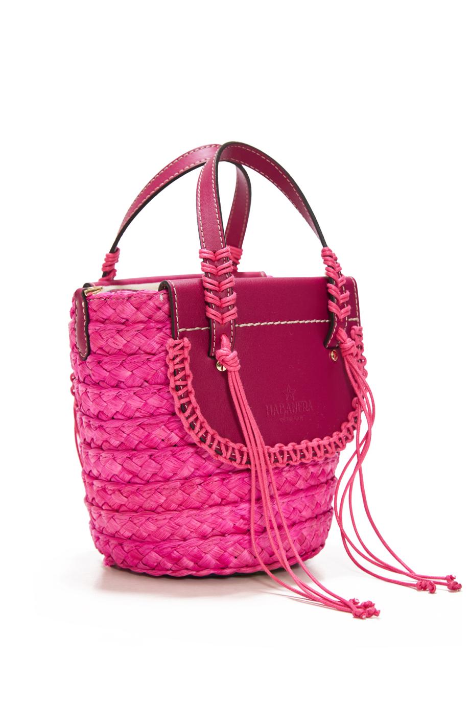 Habanera raffia and leather shoulder bag in bougainvillea