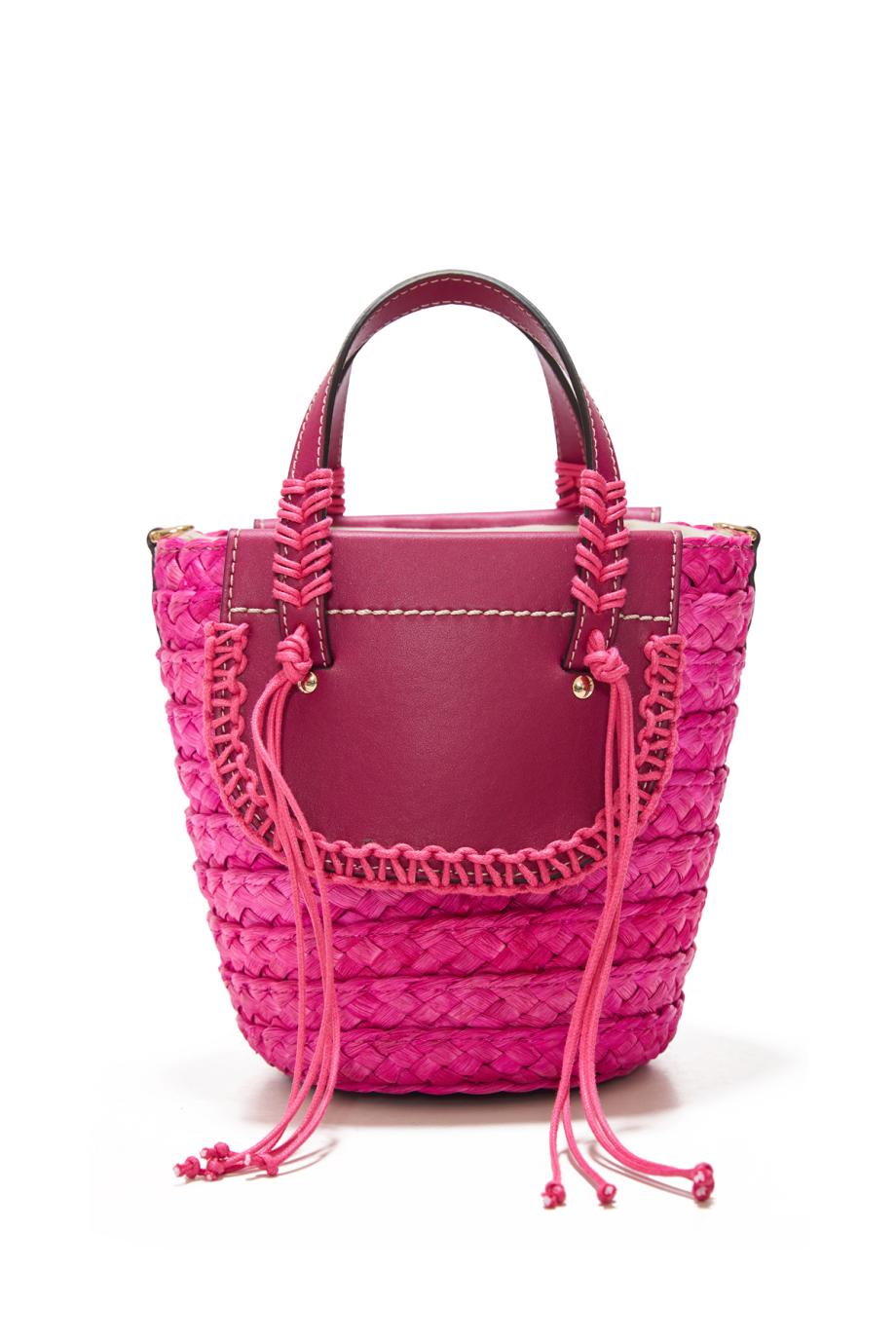 Habanera raffia and leather shoulder bag in bougainvillea
