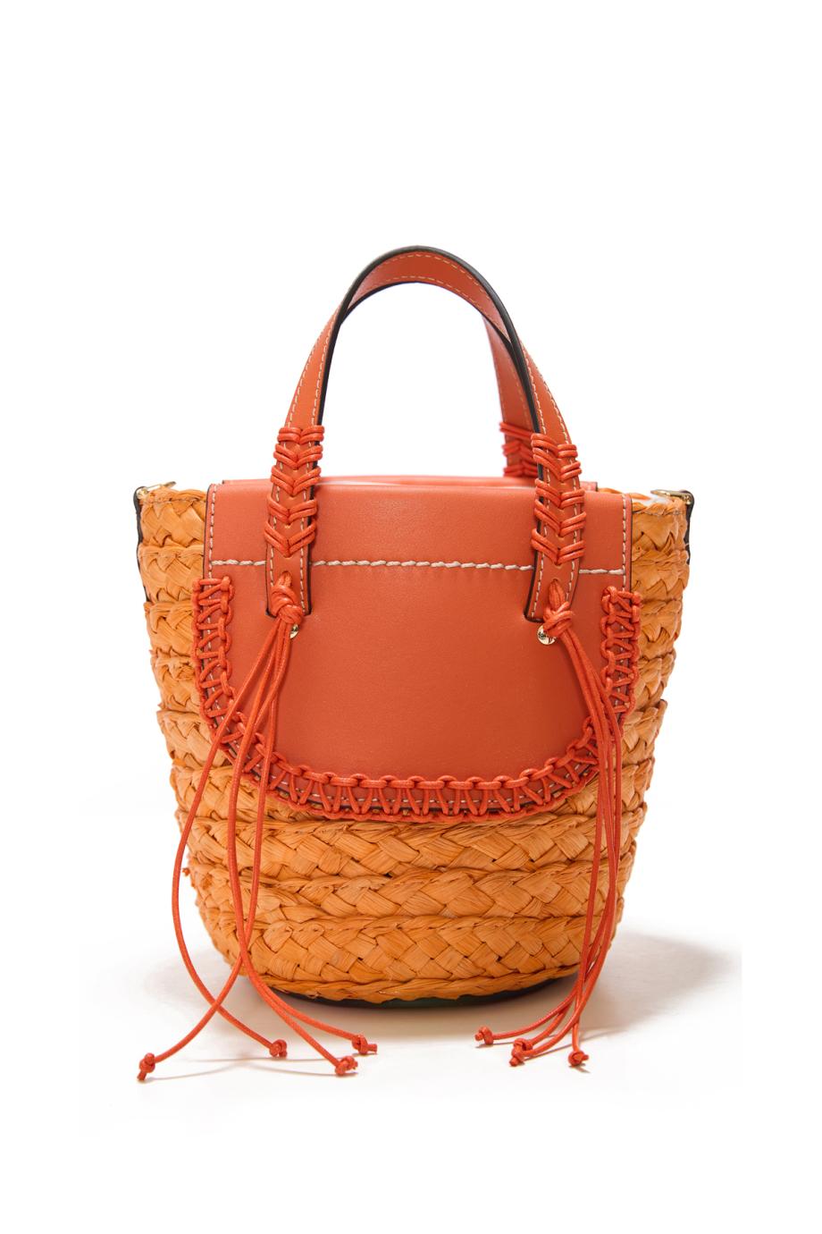 Habanera raffia and leather shoulder bag in framboyan