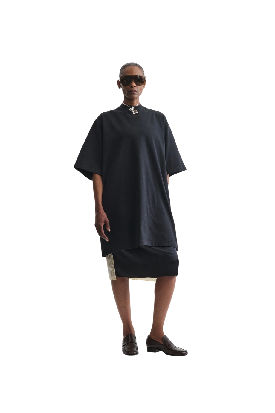Silk-blend midi skirt in black