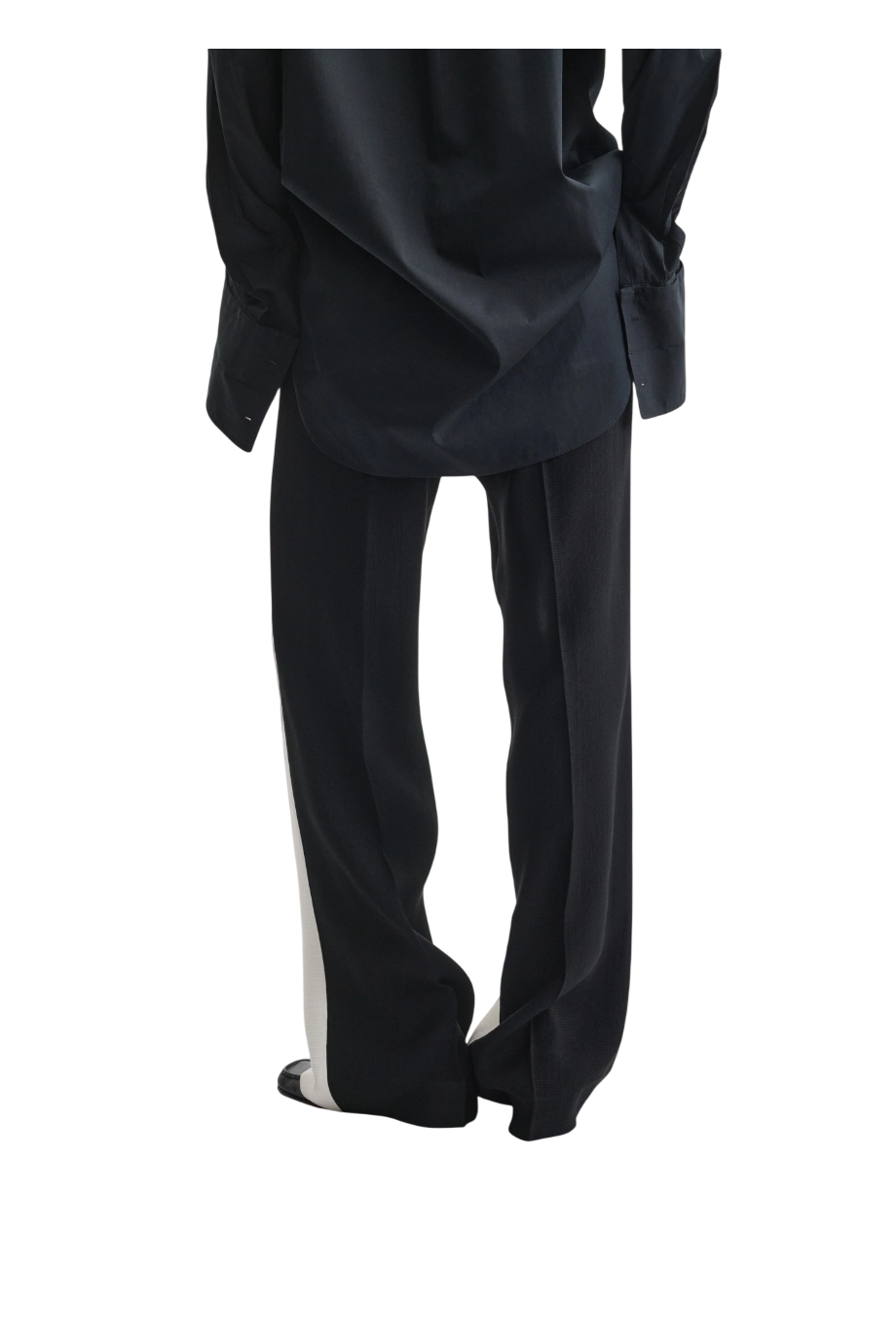 Two-tone silk-blend wide leg pants in parchment/black