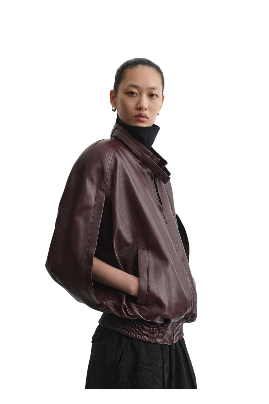 Cape leather bomber jacket in oxblood