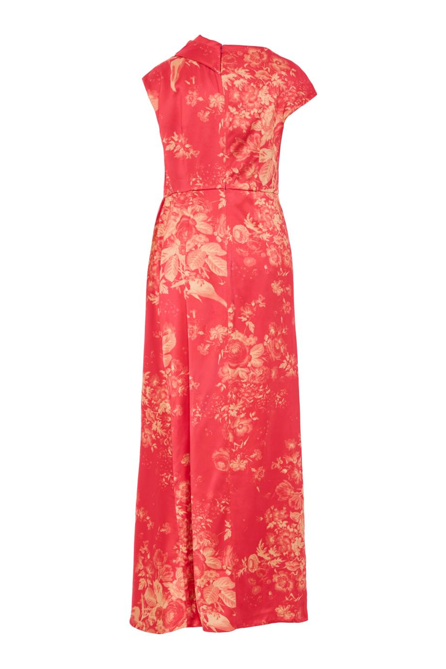 Duchesse floral printed satin gown in blossom pink