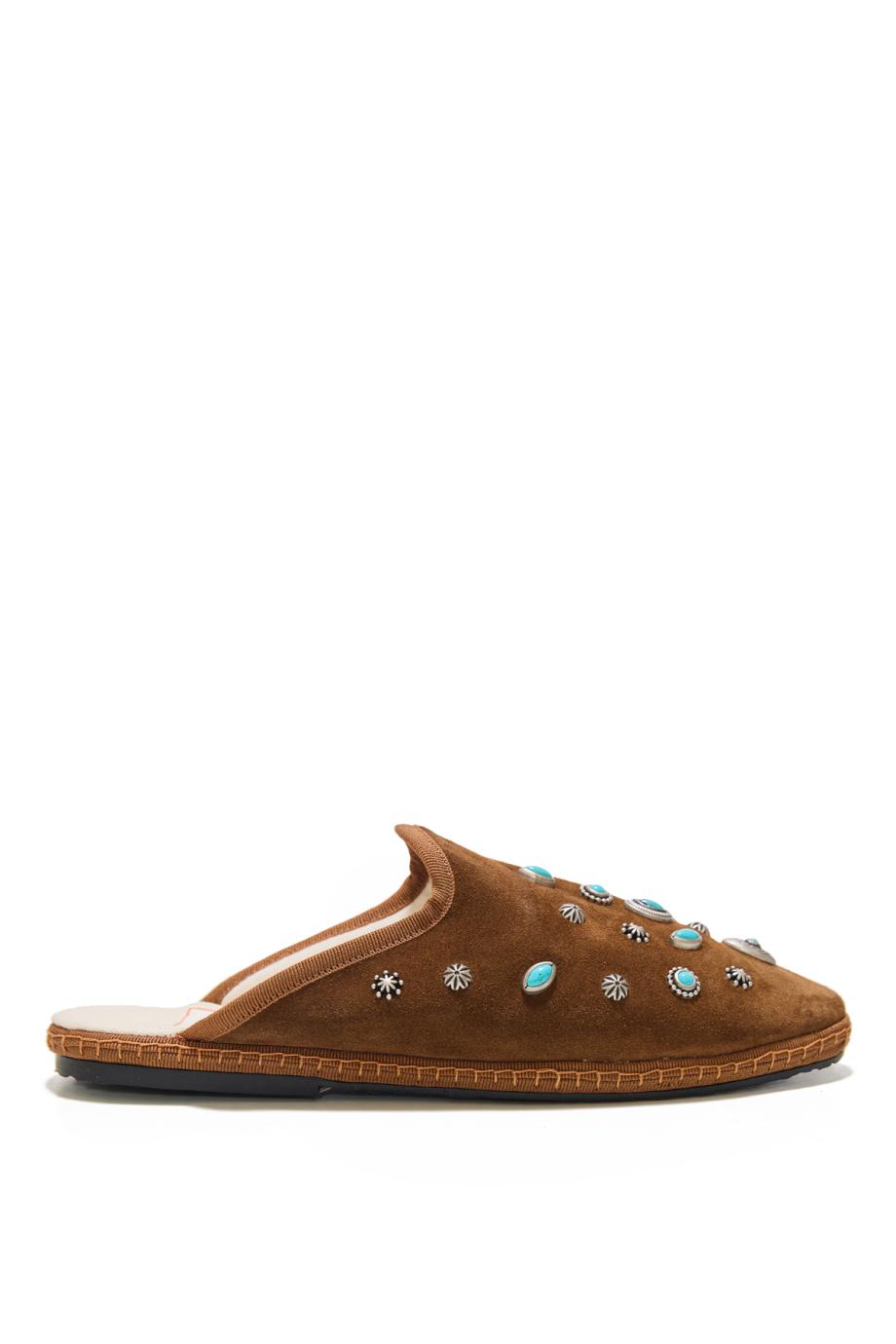 Sabot embellished velvet mules in bruciato