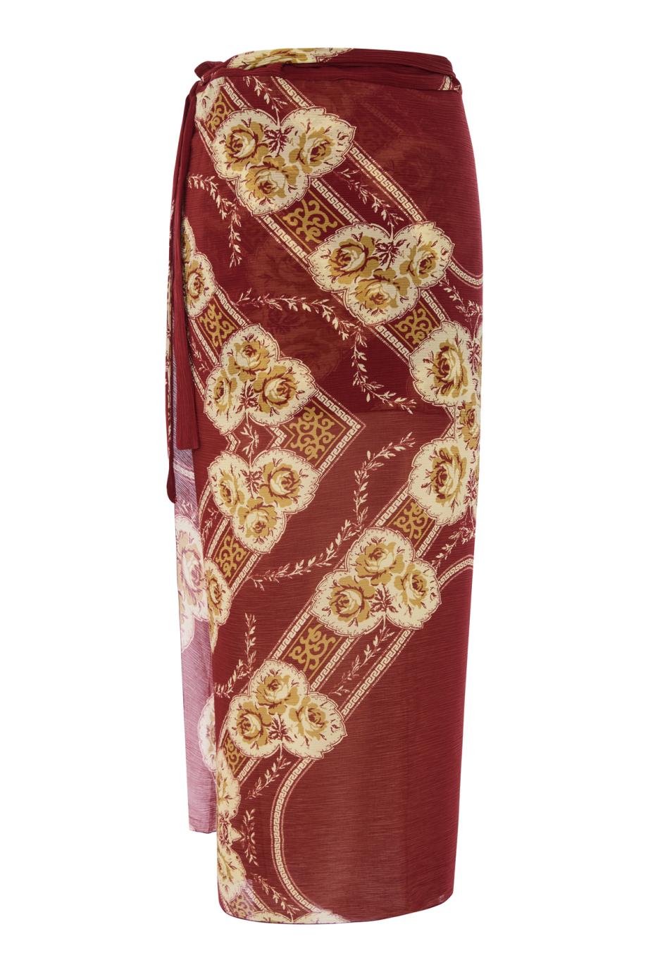 Nelly printed silk sarong midi skirt in rose 