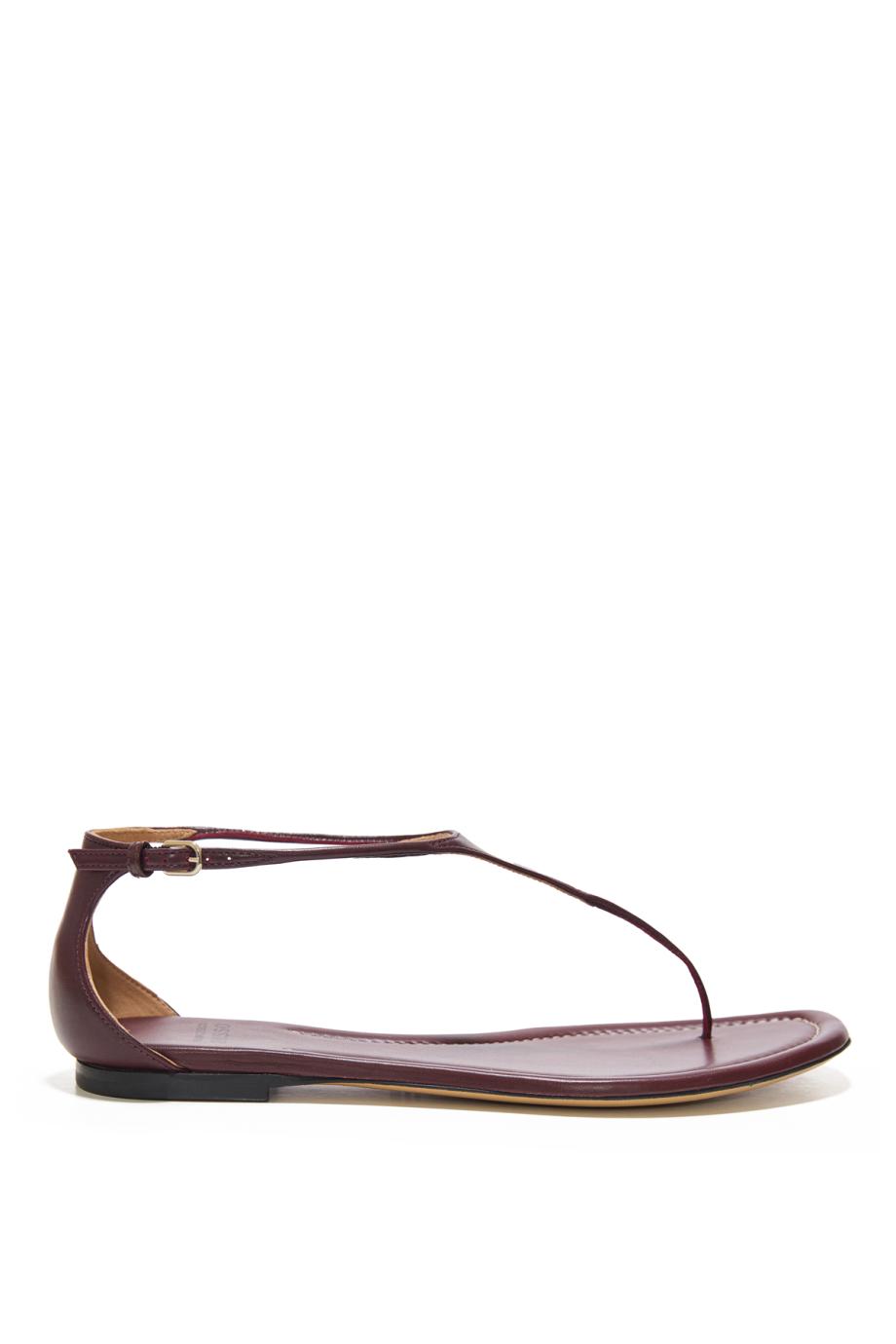 Leather thong sandals in bordeux