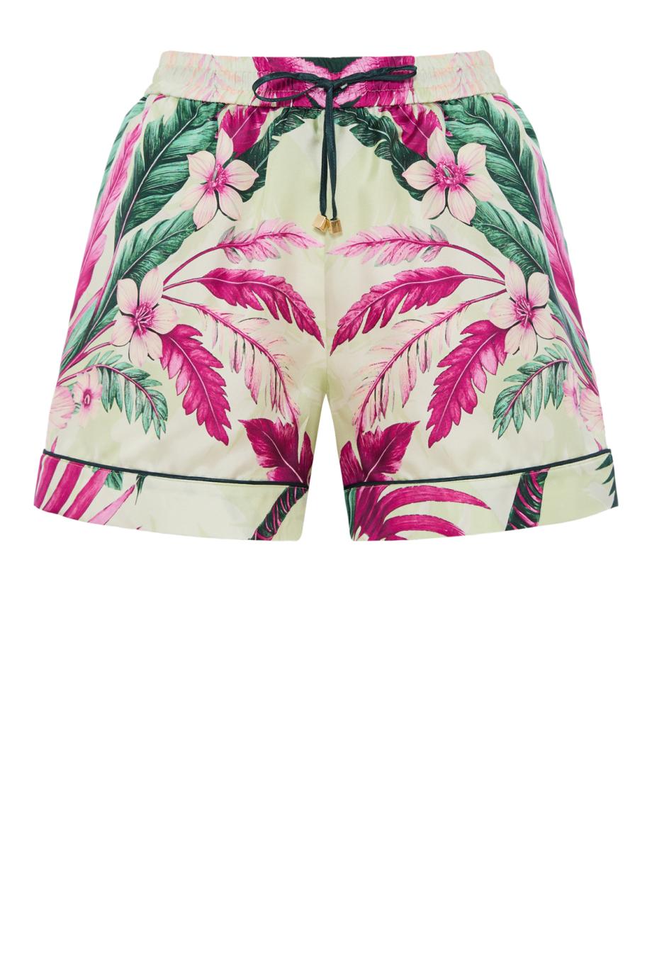 Lissipa printed silk shorts in palm bouquet