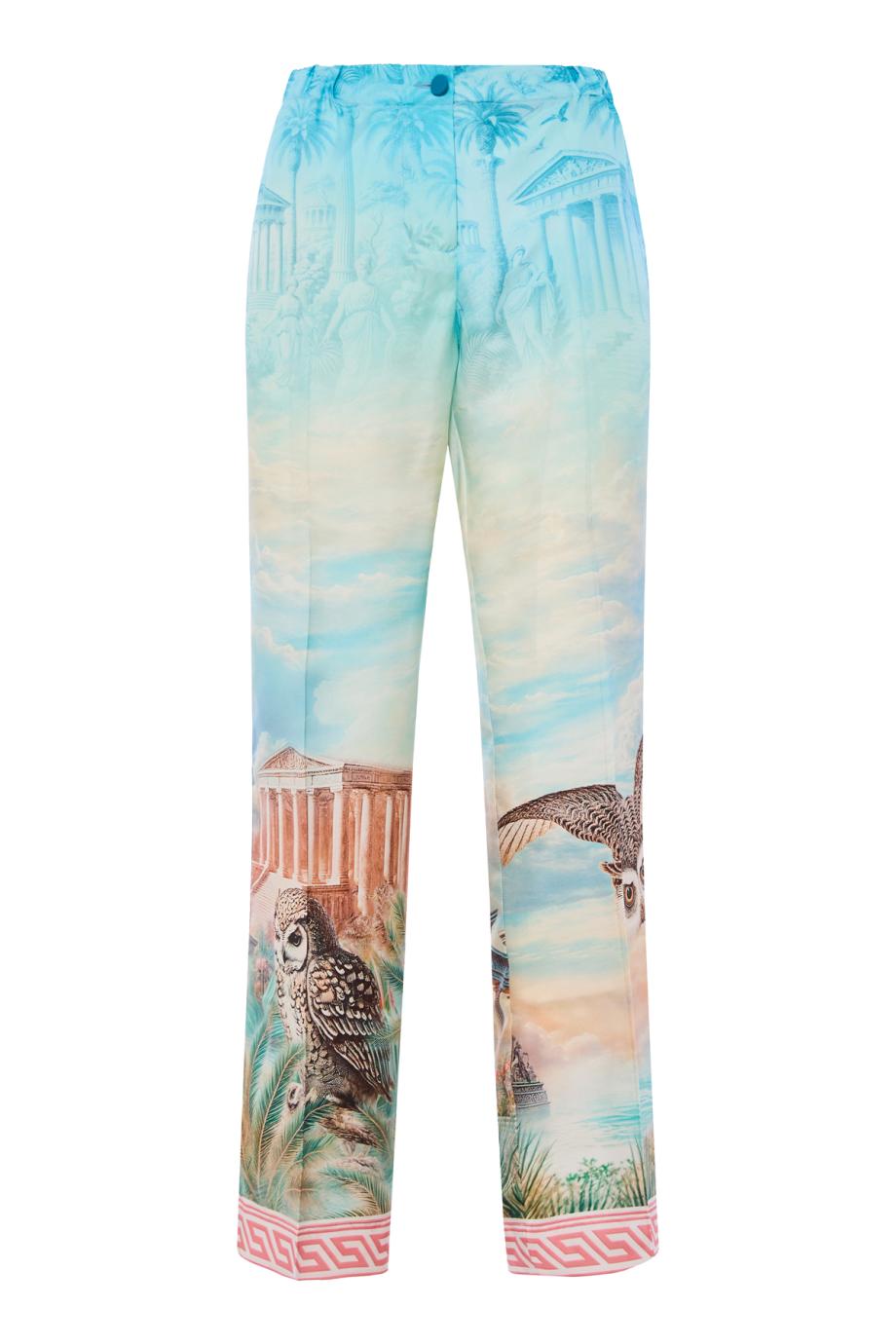 F.R.S. Special Edition - Etere printed silk cuffed pants in owl blue