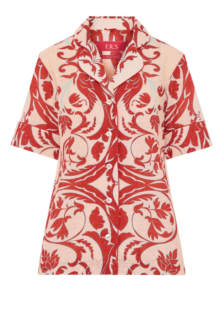 Bendis 906 printed cotton pajama shirt in red barque