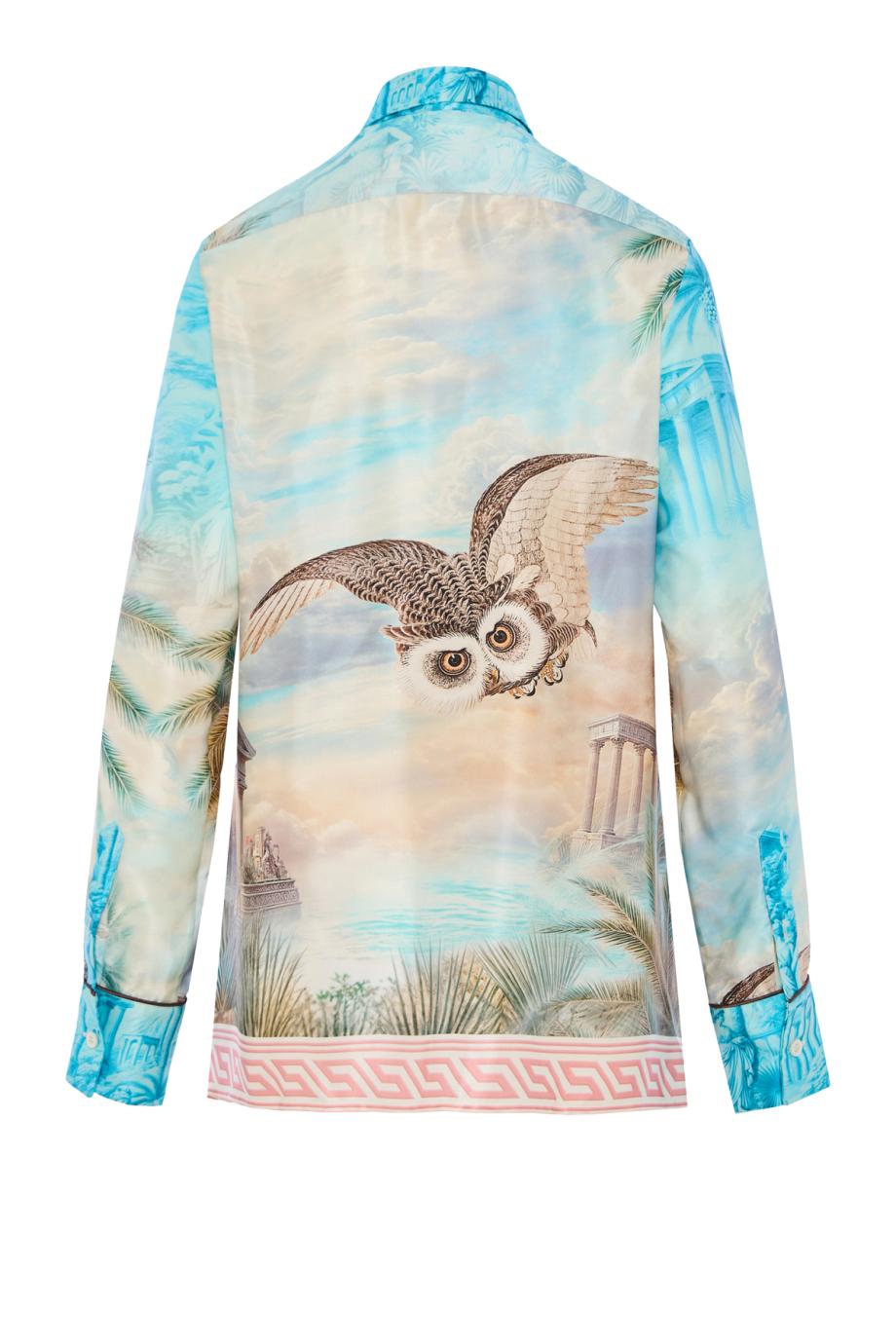 Cariddi printed silk-blend men's shirt in owl blue