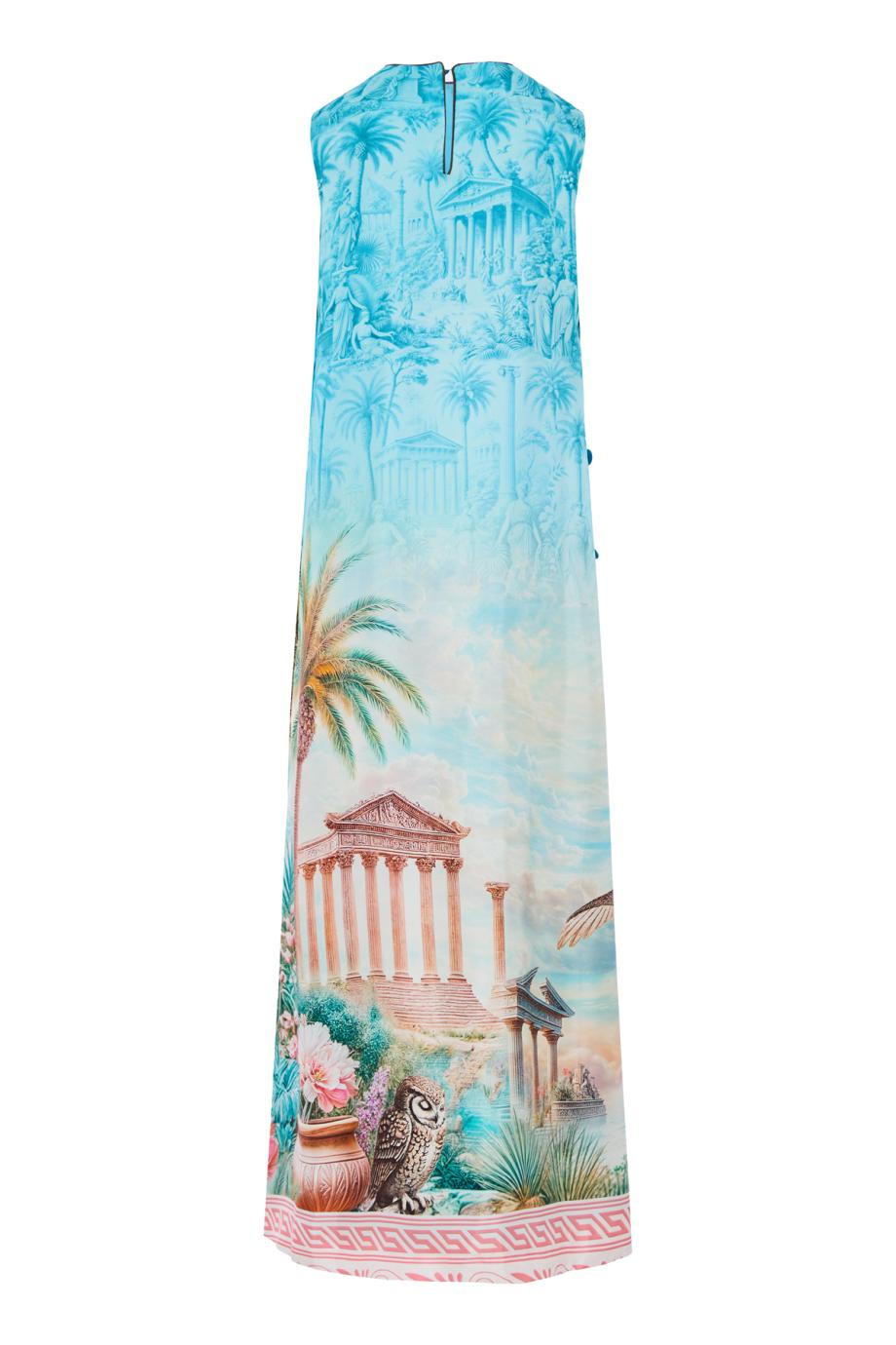 F.R.S. Special Edition - Penelope printed silk maxi dress in owl blue
